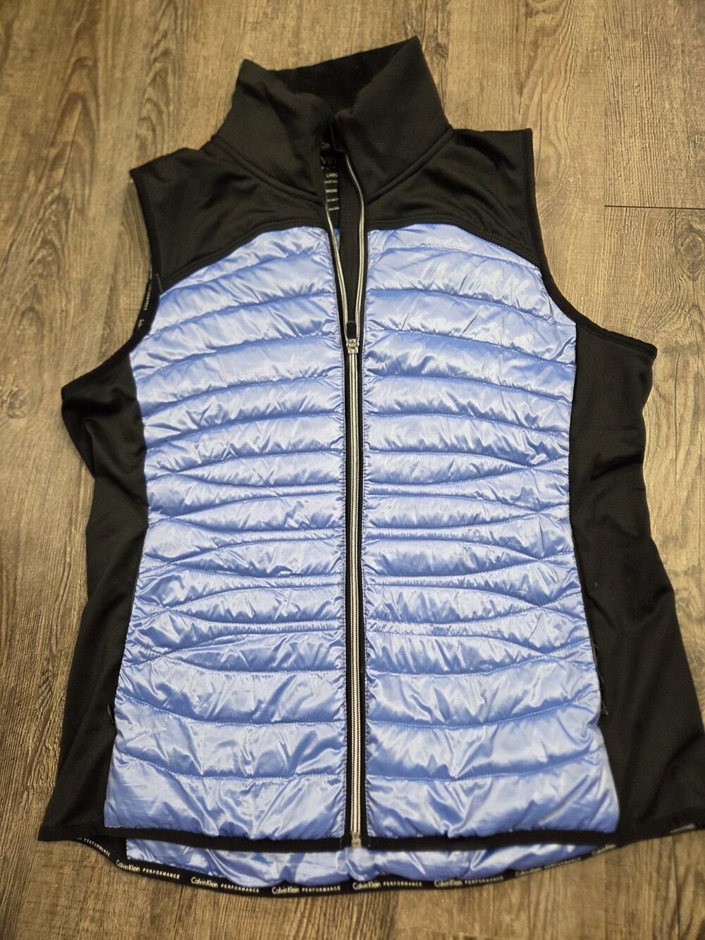 Calvin Klein Womens Blue Metallic Down Puffer Vest Large